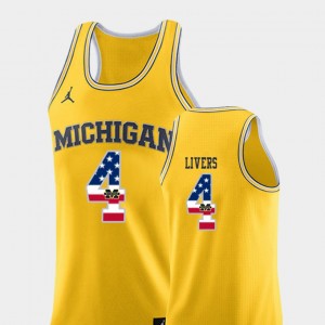 Michigan Wolverines Isaiah Livers Jersey Yellow USA Flag College Basketball For Men #4