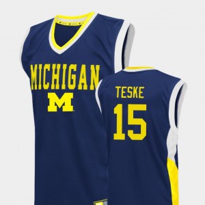 Michigan Wolverines Jon Teske Jersey Fadeaway Blue College Basketball #15 Men's