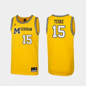 Michigan Wolverines Jon Teske Jersey Maize Replica #15 For Men's 1989 Throwback College Basketball