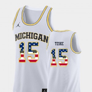 Michigan Wolverines Jon Teske Jersey For Men White College Basketball USA Flag #15