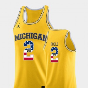 Michigan Wolverines Jordan Poole Jersey USA Flag College Basketball #2 Yellow For Men