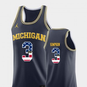 Michigan Wolverines Zavier Simpson Jersey College Basketball #3 USA Flag Navy Men's