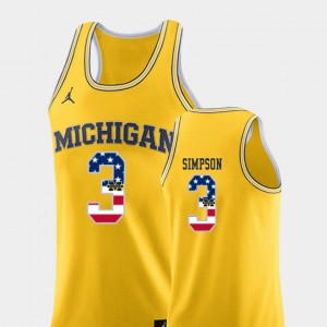 Michigan Wolverines Zavier Simpson Jersey #3 USA Flag College Basketball Yellow For Men