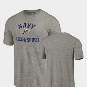 Navy Midshipmen T-Shirt Tri-Blend Distressed Gray Pick-A-Sport For Men