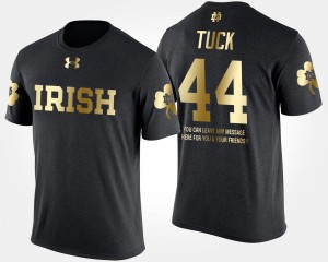 Notre Dame Fighting Irish Justin Tuck T-Shirt #44 Black Mens Short Sleeve With Message Gold Limited