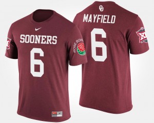 Oklahoma Sooners Baker Mayfield T-Shirt Crimson Bowl Game Big 12 Conference Rose Bowl #6 For Men's