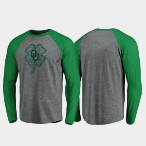 Oklahoma Sooners T-Shirt Heathered Gray St. Patrick's Day Men Raglan Long Sleeve Celtic Charm