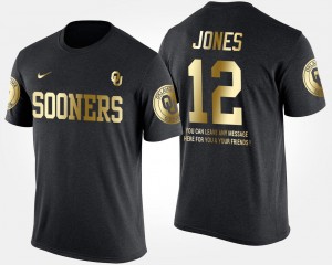 Oklahoma Sooners Landry Jones T-Shirt For Men Gold Limited #12 Black Short Sleeve With Message