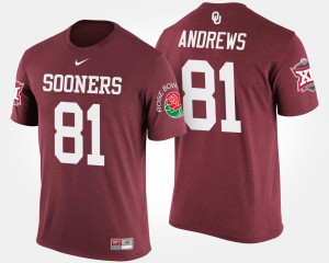 Oklahoma Sooners Mark Andrews T-Shirt Big 12 Conference Rose Bowl Bowl Game #81 For Men Crimson