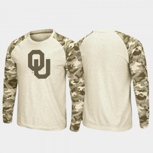 Oklahoma Sooners T-Shirt Raglan Long Sleeve Desert Camo For Men OHT Military Appreciation Oatmeal