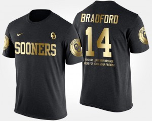 Oklahoma Sooners Sam Bradford T-Shirt Black #14 Short Sleeve With Message For Men Gold Limited