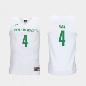 Oregon Ducks Ehab Amin Jersey For Men White #4 Elite Authentic Performance College Basketball Authentic Performace