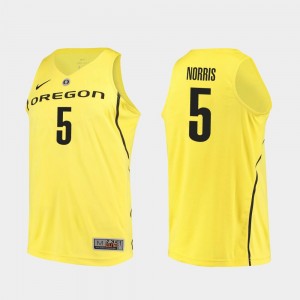 Oregon Ducks Miles Norris Jersey College Basketball Authentic #5 For Men Yellow