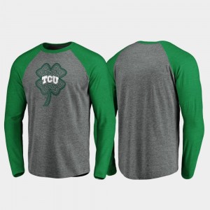 TCU Horned Frogs T-Shirt Raglan Long Sleeve Celtic Charm St. Patrick's Day Heathered Gray For Men