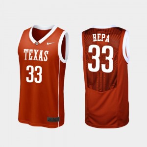 Texas Longhorns Kamaka Hepa Jersey Burnt Orange #33 Men Replica College Basketball