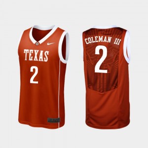 Texas Longhorns Matt Coleman III Jersey #2 Replica For Men College Basketball Burnt Orange