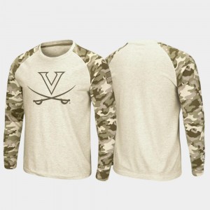 Virginia Cavaliers T-Shirt Raglan Long Sleeve Desert Camo Oatmeal Men OHT Military Appreciation