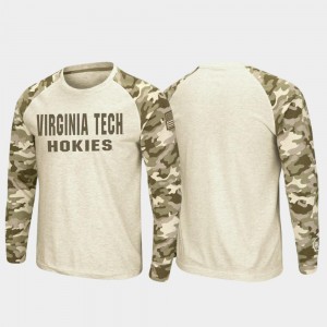 Virginia Tech Hokies T-Shirt OHT Military Appreciation Raglan Long Sleeve Desert Camo Oatmeal Men's