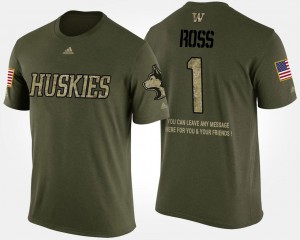 Washington Huskies John Ross T-Shirt Mens Camo #1 Military Short Sleeve With Message