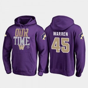 Washington Huskies Jusstis Warren Hoodie 2019 Rose Bowl Bound Mens #45 Counter Purple