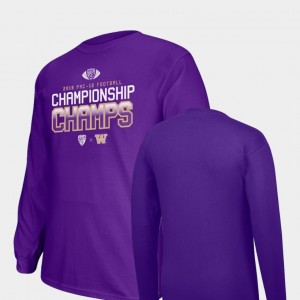 Washington Huskies T-Shirt Locker Room Long Sleeve Big & Tall 2018 PAC-12 Football Champions Purple For Men