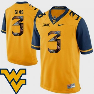 West Virginia Mountaineers Charles Sims Jersey #3 Gold Football Men Pictorial Fashion