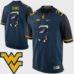 West Virginia Mountaineers Charles Sims Jersey Mens Football #3 Pictorial Fashion Navy
