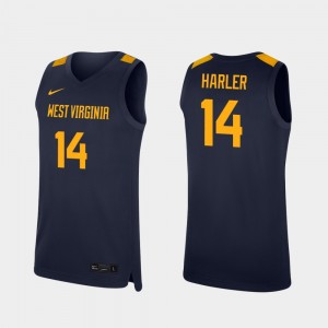 West Virginia Mountaineers Chase Harler Jersey College Basketball #14 Replica Navy For Men