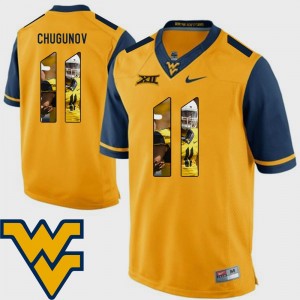 West Virginia Mountaineers Chris Chugunov Jersey Gold Football Pictorial Fashion Mens #11