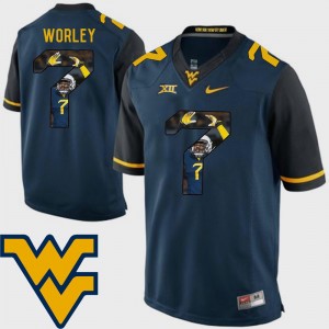 West Virginia Mountaineers Daryl Worley Jersey Navy Football Pictorial Fashion Mens #7
