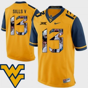 West Virginia Mountaineers David Sills V Jersey Men #13 Football Pictorial Fashion Gold