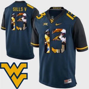 West Virginia Mountaineers David Sills V Jersey Football #13 Navy For Men Pictorial Fashion