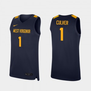 West Virginia Mountaineers Derek Culver Jersey Navy College Basketball Replica Mens #1