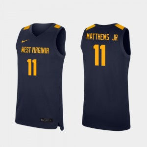 West Virginia Mountaineers Emmitt Matthews Jr. Jersey #11 Navy College Basketball Replica Men