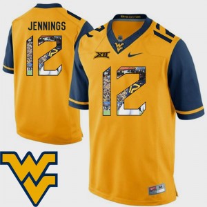 West Virginia Mountaineers Gary Jennings Jersey Pictorial Fashion Gold For Men's Football #12