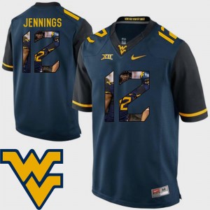 West Virginia Mountaineers Gary Jennings Jersey #12 Football For Men Navy Pictorial Fashion