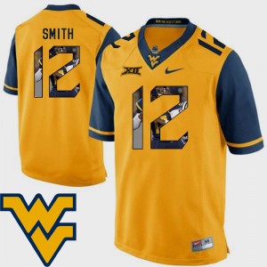 West Virginia Mountaineers Geno Smith Jersey Mens Gold Football #12 Pictorial Fashion