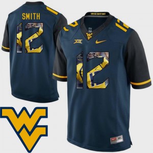 West Virginia Mountaineers Geno Smith Jersey Football Navy For Men's #12 Pictorial Fashion