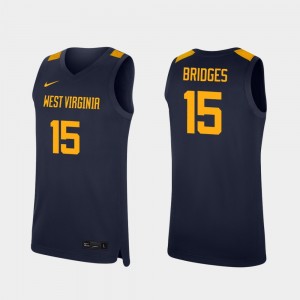 West Virginia Mountaineers Jalen Bridges Jersey Replica For Men #15 Navy College Basketball