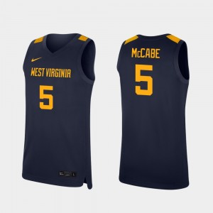 West Virginia Mountaineers Jordan McCabe Jersey College Basketball #5 Replica Men Navy