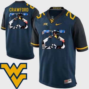 West Virginia Mountaineers Justin Crawford Jersey #25 Navy Football Pictorial Fashion For Men's
