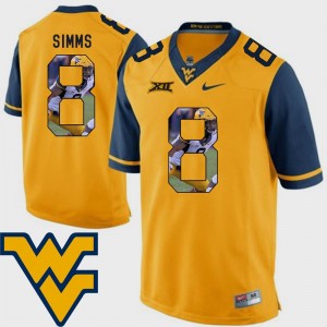 West Virginia Mountaineers Marcus Simms Jersey Football Pictorial Fashion Gold Men #8