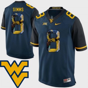 West Virginia Mountaineers Marcus Simms Jersey Football For Men's #8 Pictorial Fashion Navy