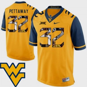 West Virginia Mountaineers Martell Pettaway Jersey Pictorial Fashion Football Mens Gold #32
