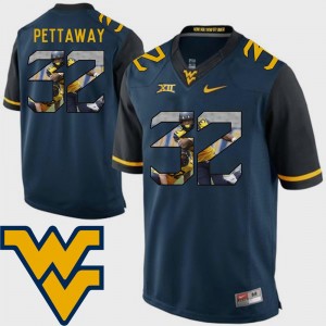 West Virginia Mountaineers Martell Pettaway Jersey Pictorial Fashion Navy Football Mens #32