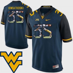 West Virginia Mountaineers Nick Kwiatkoski Jersey #35 Pictorial Fashion Navy Football For Men's