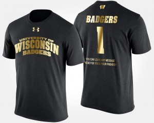 Wisconsin Badgers T-Shirt No.1 Short Sleeve With Message Black #1 Gold Limited For Men's