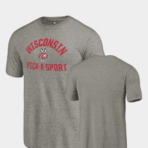 Wisconsin Badgers T-Shirt Men's Tri-Blend Distressed Gray Pick-A-Sport