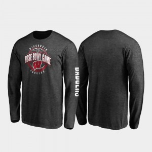 Wisconsin Badgers T-Shirt 2020 Rose Bowl Bound For Men's Heather Charcoal Neutral Stiff Arm Long Sleeve