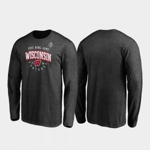 Wisconsin Badgers T-Shirt 2020 Rose Bowl Bound Heather Gray For Men's Tackle Long Sleeve